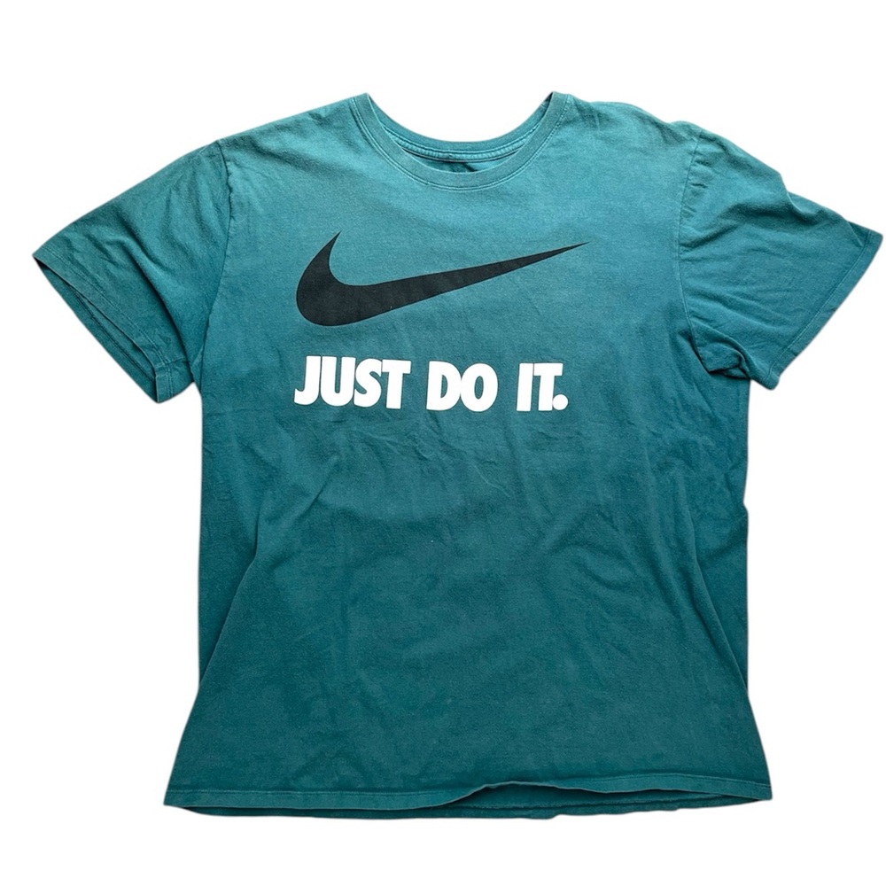 Nike Just Do It Logo Tee Men XL Short Sleeve Athletic Fit Graphic Swoosh Green